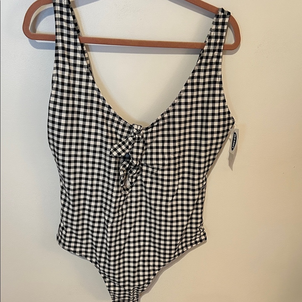 Old Navy Black and White Checkered One Piece Swimsuit
